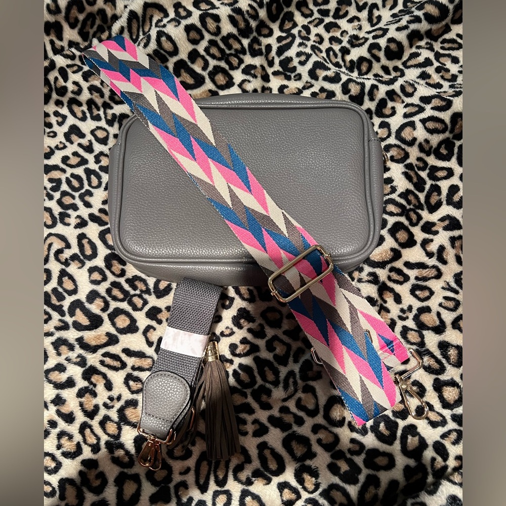 Grey camera bag crossbody